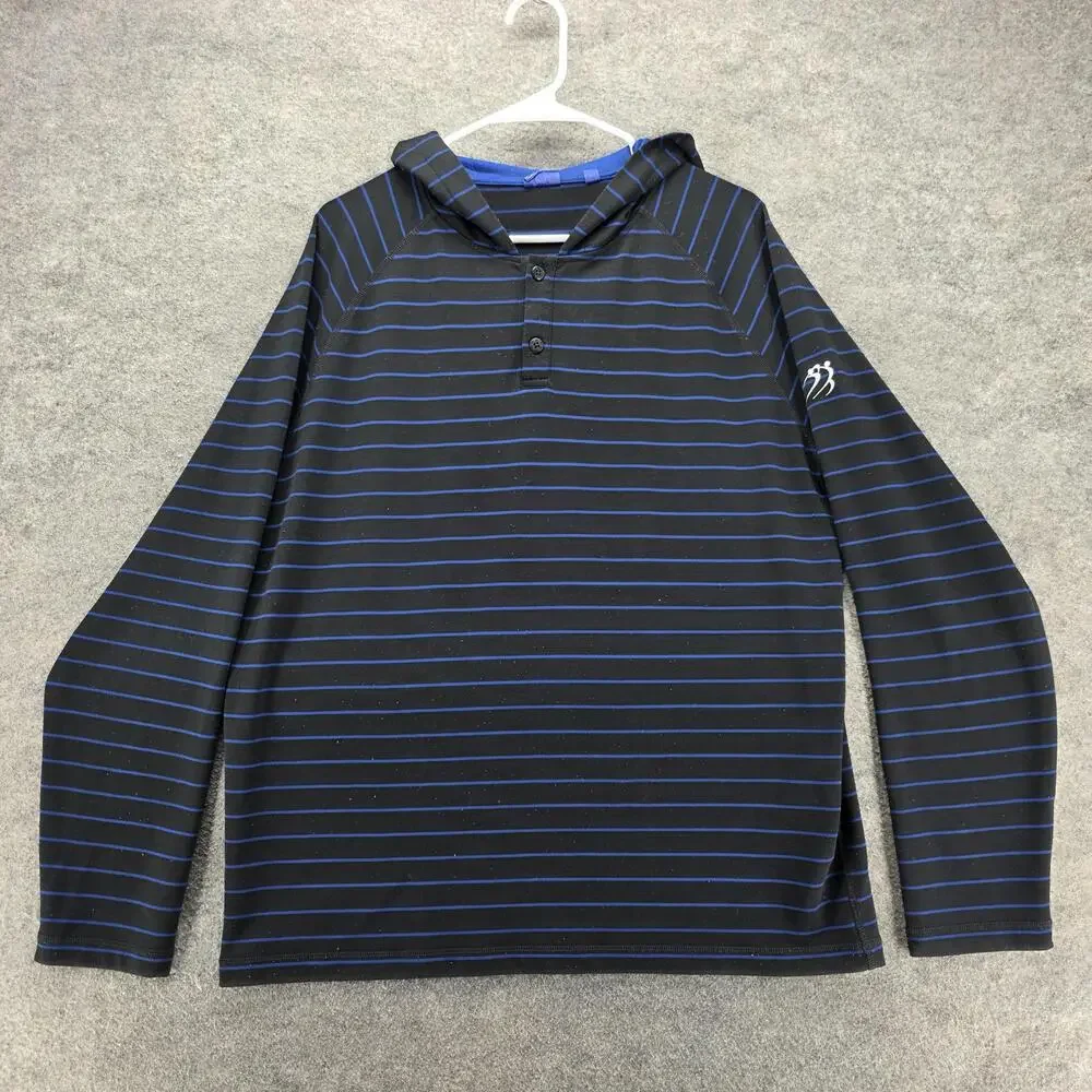 FootJoy Hoodie Mens L Black Pullover Hooded Striped Lightweight Stretch Golf